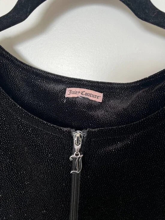 Juicy Couture Black Jacket With Sparkles Glitter Zip Up XL Y2k - Picture 3 of 10